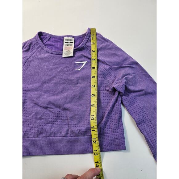 NWOT gymshark XS purple long sleeve stretch midi crop top cute gym thumbholes - Picture 5 of 6